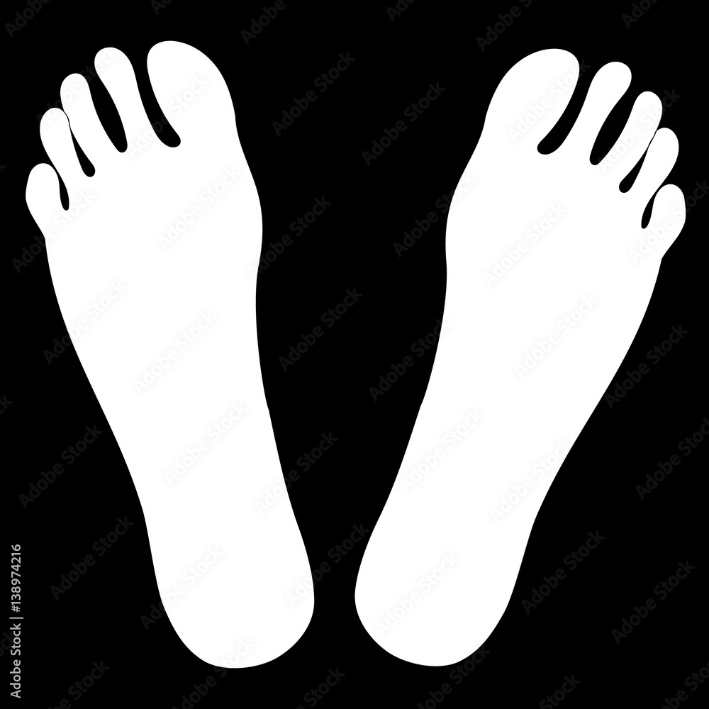 Simple white foot icon. Vector footprint silhouette Simple white foot icon. Vector footprint silhouette