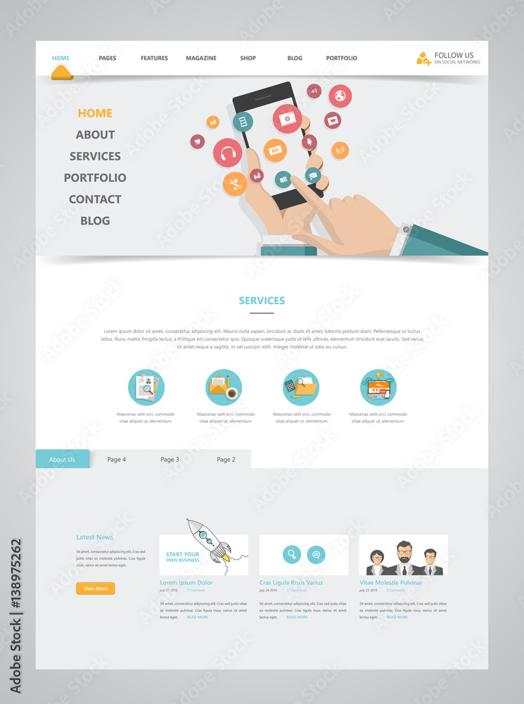 Clean Modern Website Interface Template, Vector Illustration. Clean Modern Website Interface Template, Vector Illustration.