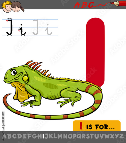 letter i with cartoon iguana