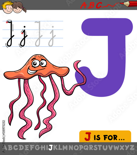letter j with cartoon jellyfish
