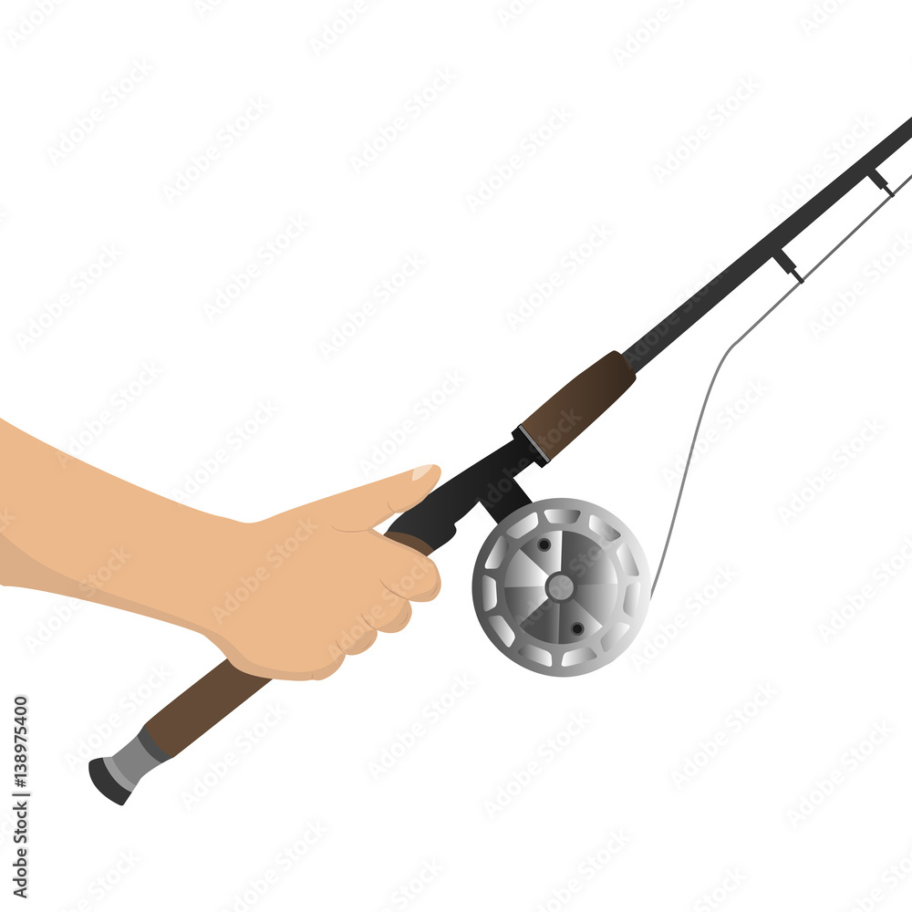 Vector illustration fishing rod holding in the hands of men fisherman. Stock  Vector