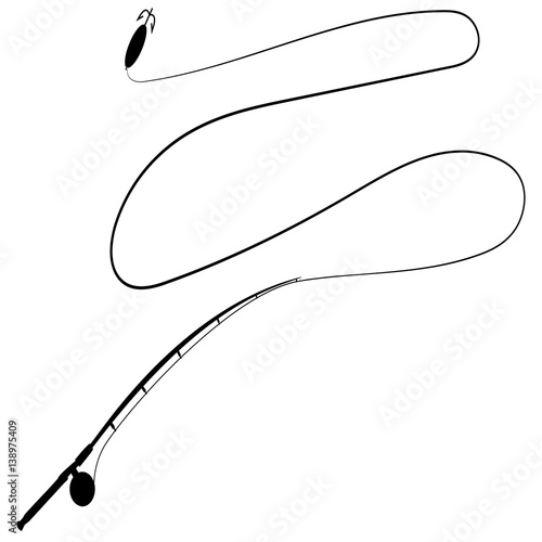 Vector Fishing rods (spinning). Catch and hobby, sport equipment, fish hook
