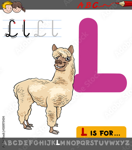 letter l with cartoon llama