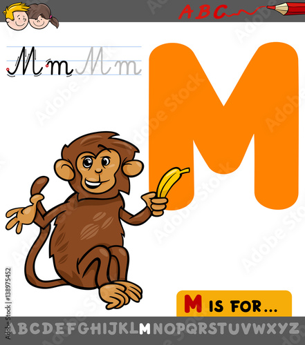 letter m with cartoon monkey