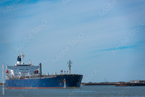 A bulk oil tanker making a run to an oil rig near Corpus Christi, Texas.