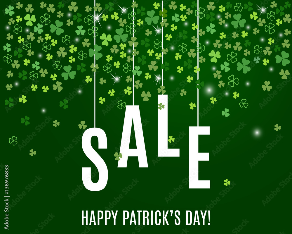 custom made wallpaper toronto digitalPatrick's day sale banner template with shamrock leaves on dark green background. Shop market poster for your holiday design. Vector illustration