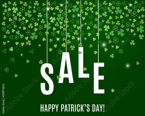 Wallpaper Mural Patrick's day sale banner template with shamrock leaves on dark green background. Shop market poster for your holiday design. Vector illustration Torontodigital.ca