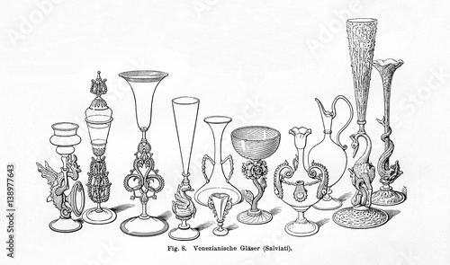 Venetian glassware (Salviati)  (from Meyers Lexikon, 1895, 7/626/627) photo