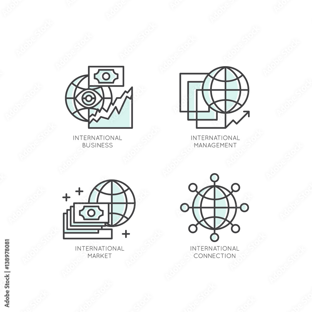 Vector Icon Style Logo of International Business, Management, Marketing, Market, Connection, Isolated Linear Design Concept Vector Icon Style Logo of International Business, Management, Marketing, Market, Connection, Isolated Linear Design Concept