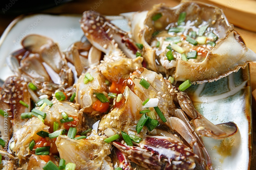 soy sauce marinated crab. This cuisine is Korean style. soy sauce marinated crab. This cuisine is Korean style.
