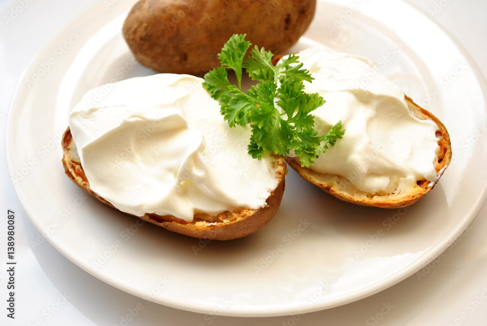 Baked Potato with Sour Cream and Fresh Parsley Baked Potato with Sour Cream and Fresh Parsley