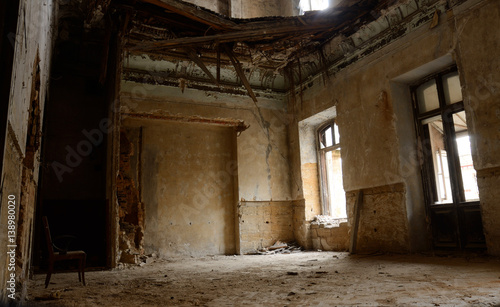 Empty room with chair in old ruined abandoned building,Odessa,Ukraine,Europe