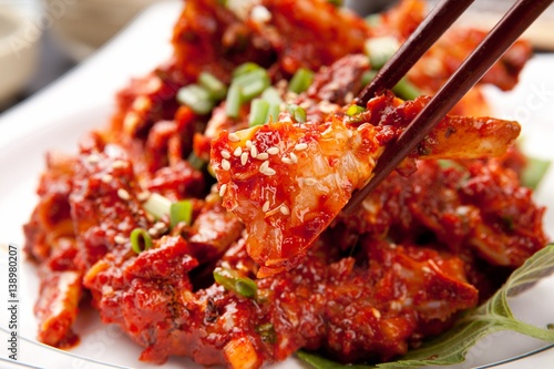 spicy marinated crab. This cuisine is Korean style. 