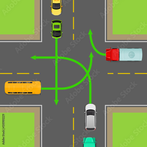 Turn Rules on Four-Way Intersection Vector Diagram
