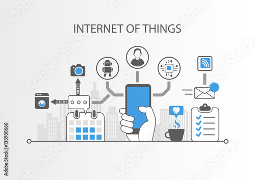 Internet of things IOT concept with simple icons on grey background
