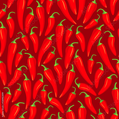 Red chilli pepper. Seamless pattern. Vector illustration.