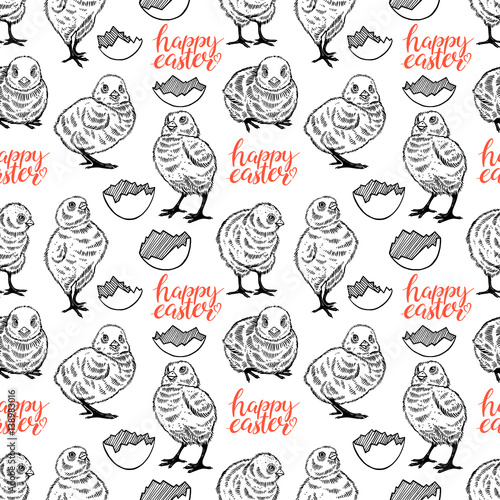 Seamless sketch chicks