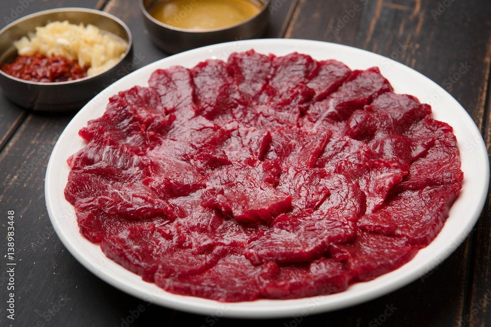Korean-style raw beef sashimi Korean-style raw beef sashimi