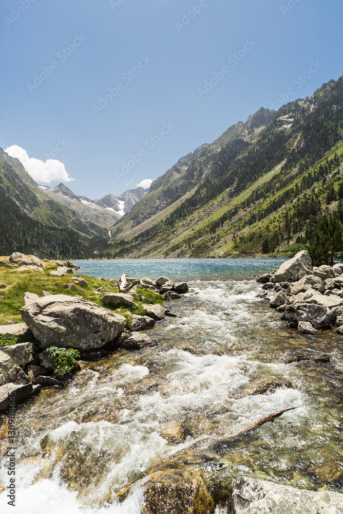 A lake and river at the French Pyrenees