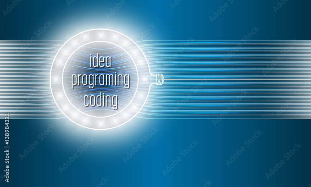 Vector abstract background with the words idea, coding, programing and circular lights Vector abstract background with the words idea, coding, programing and circular lights