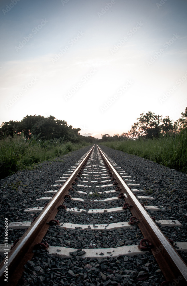 Railway track in vintage style, photo taken from Thailand year 2015