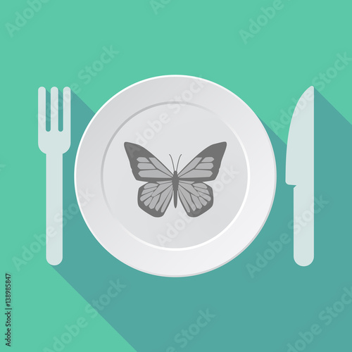 Long shadow dishware with a butterfly