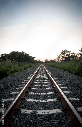 Railway track in vintage style, photo taken from Thailand year 2015