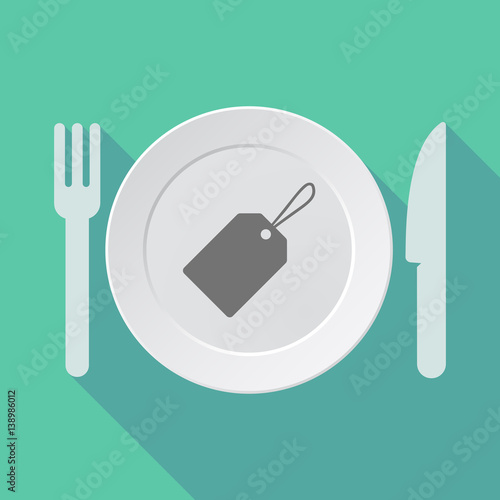 Long shadow dishware with a label