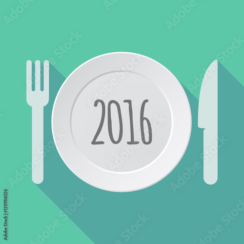 Long shadow dishware with a 2016 sign