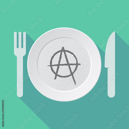 Long shadow dishware with an anarchy sign