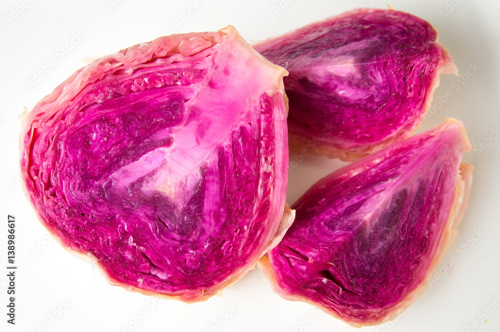 Red sour cabbage slices on white Red sour cabbage slices on white