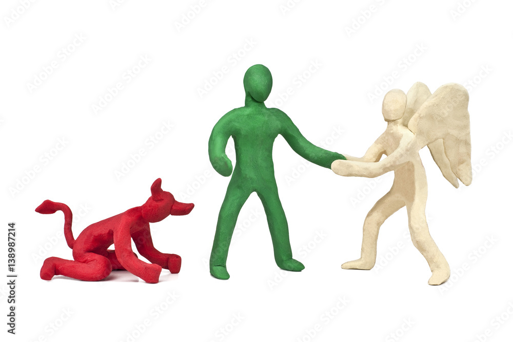 plasticine victory of good over evil is isolated on a white background plasticine victory of good over evil is isolated on a white background
