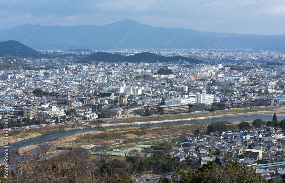 Panoramic city view of Kyoto in Monkey Park, Japan