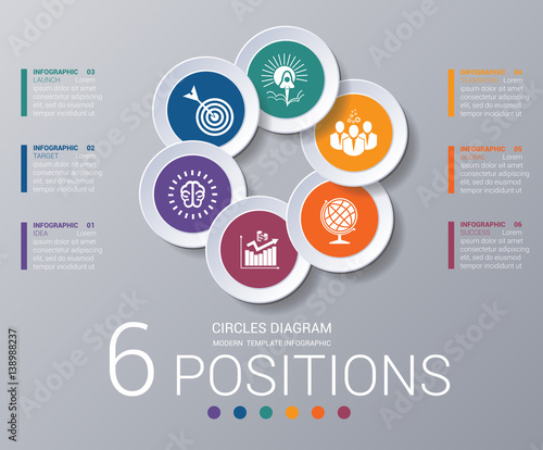 Circles diagram Elements Template infographics 6 positions