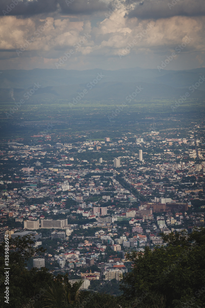 Chiang Mai City from the top of mountain view.