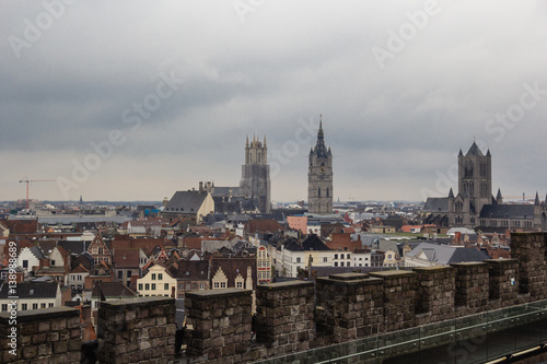 Architecture of streets of Ghent town  Belgium in rainy day in winter