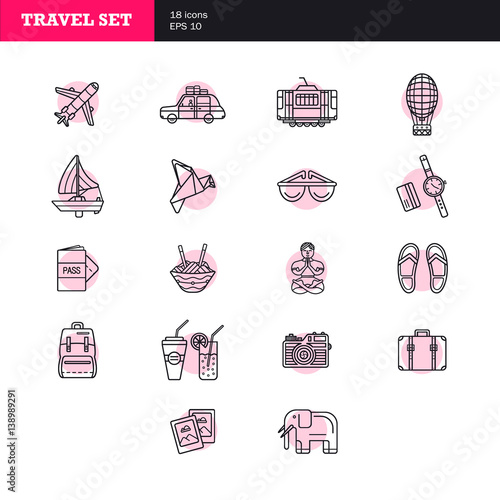 Universal simple travel icons set. Basic elements to use for web and mobile UI
