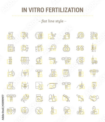 Vector graphic set.Icons in flat, contour,thin, minimal and linear design. In vitro fertilization. Simple isolated icons.Concept illustration for Web site app.Sign,symbol,element.