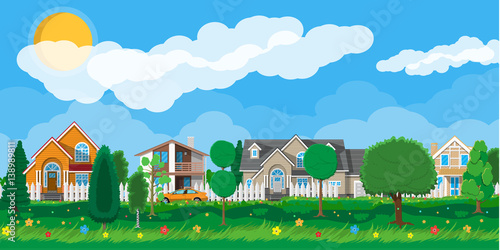 Private suburban houses with car