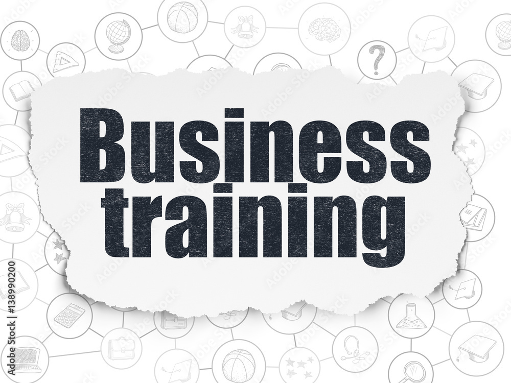 Education concept: Business Training on Torn Paper background