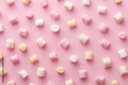 Colorful marshmallows pattern. Top view