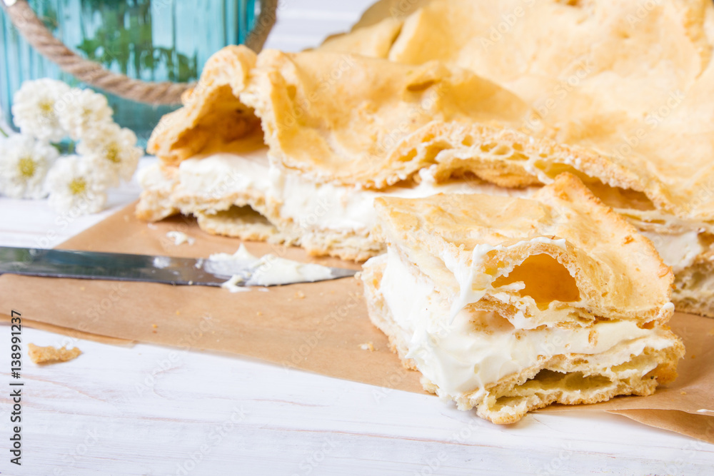 Delicious Polish cake with creme, called Karpatka Delicious Polish cake with creme, called Karpatka