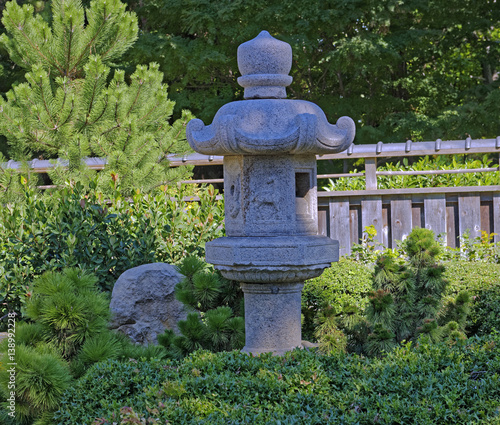 Shaded stone lantern in the Japanese Garden, Fort Worth, Texas, U.S.A.