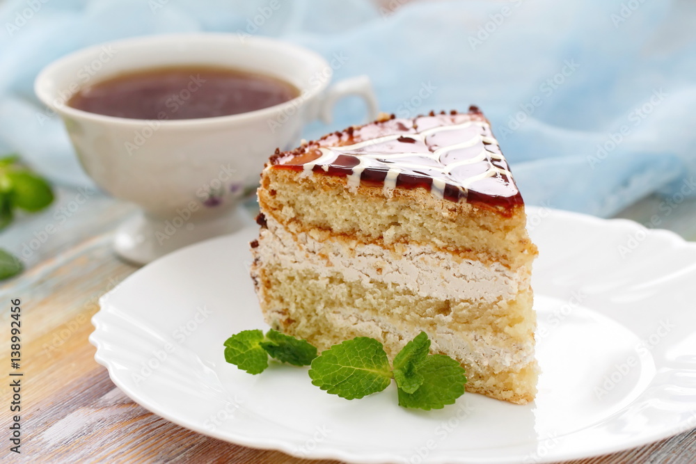 Delicious cake with cream and caramel Delicious cake with cream and caramel
