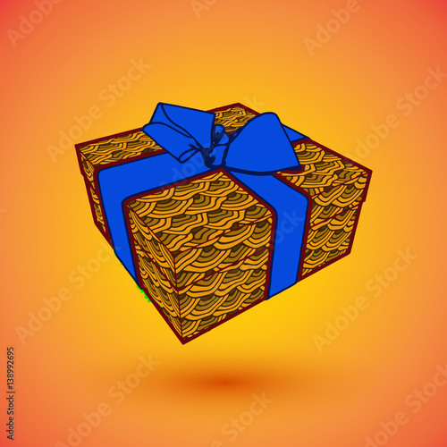 gift box present with blue bow anrd ibbon. illustration for 8 march happy womans day