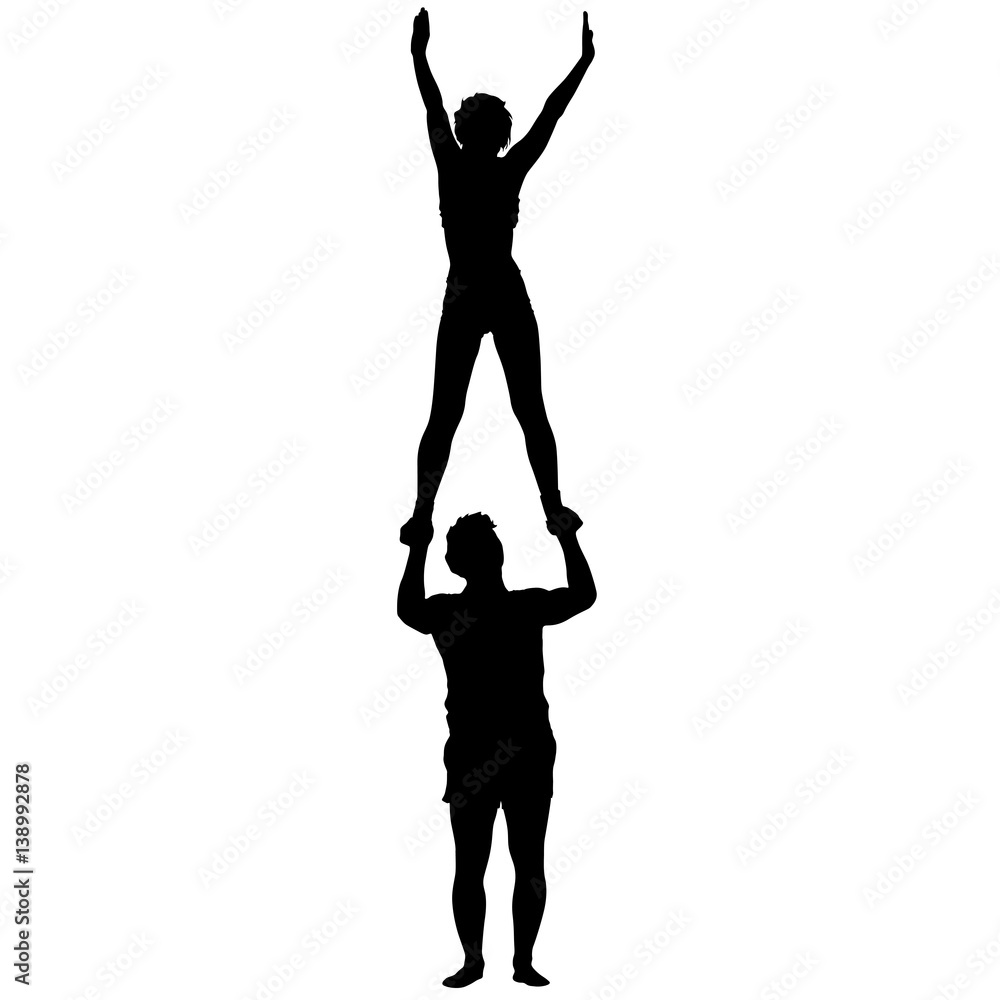 Black silhouette two acrobats show stand on hand. Vector illustration Black silhouette two acrobats show stand on hand. Vector illustration