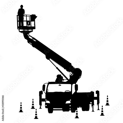 Electrician, making repairs at a power pole. Vector illustration