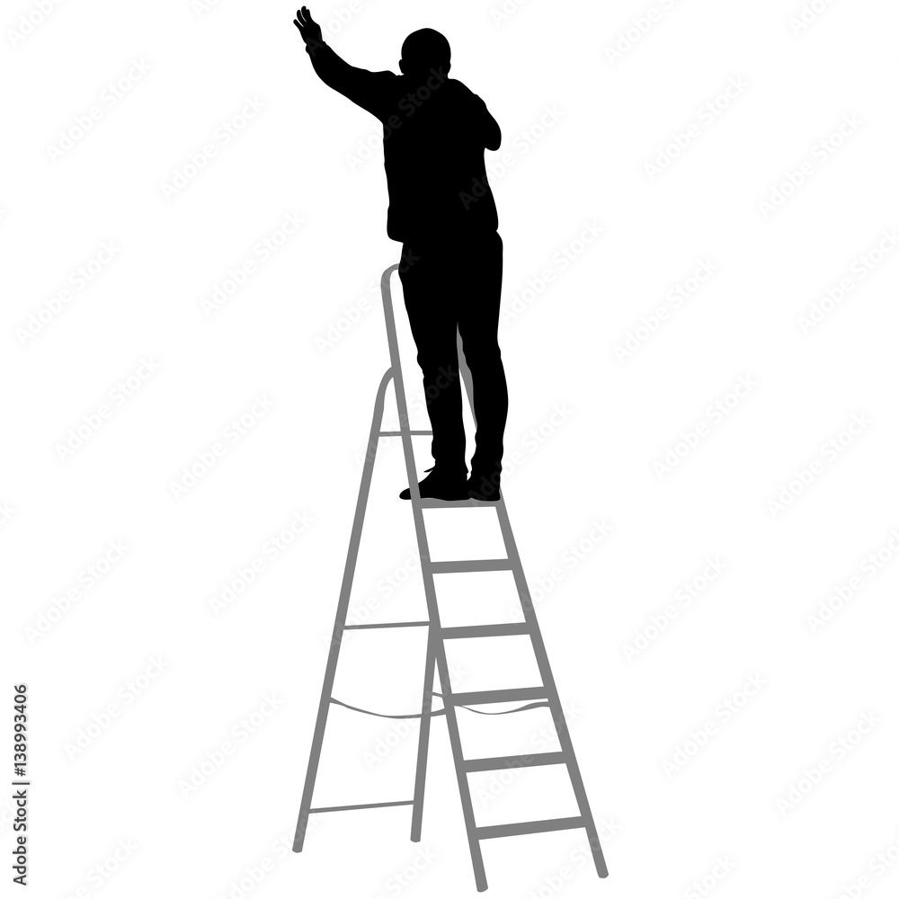 Silhouette worker climbing the ladder. Vector illustration Silhouette worker climbing the ladder. Vector illustration
