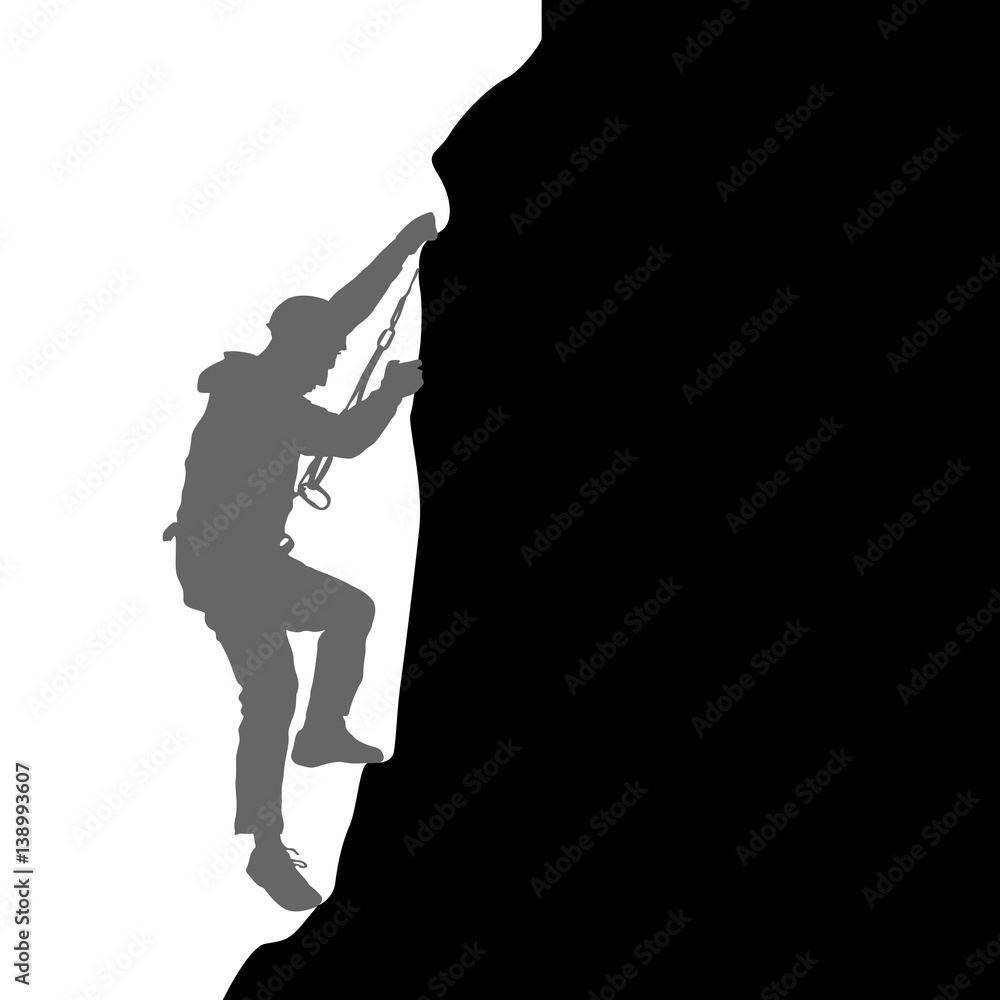 Black silhouette rock climber on white background. Vector illustration Black silhouette rock climber on white background. Vector illustration