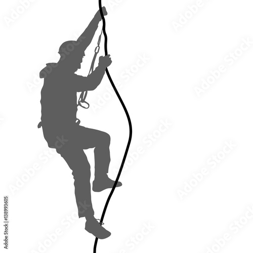 Black silhouette rock climber on white background. Vector illustration